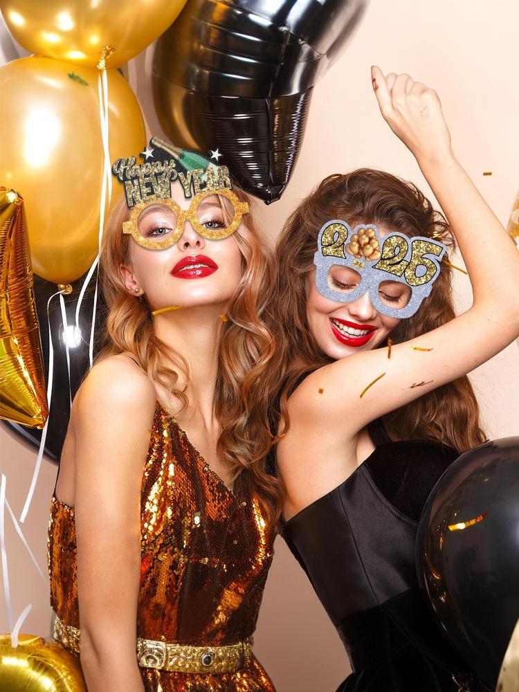 2026 Neujahr Schwarzgoldene Brille Silvester Themenparty Dekoration Brillengestell Weihnachtsgeschenk