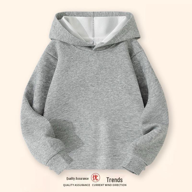Kids' Fleece-Lined Autumn/Winter Hoodie - Solid Color, Loose Fit Pullover Jacket