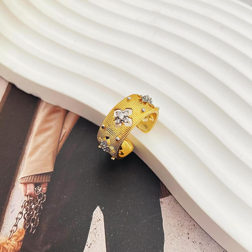 Fashion Handmade Brushed Court Style Two-Color Gold Plating Process Ring Electroplating French Ring