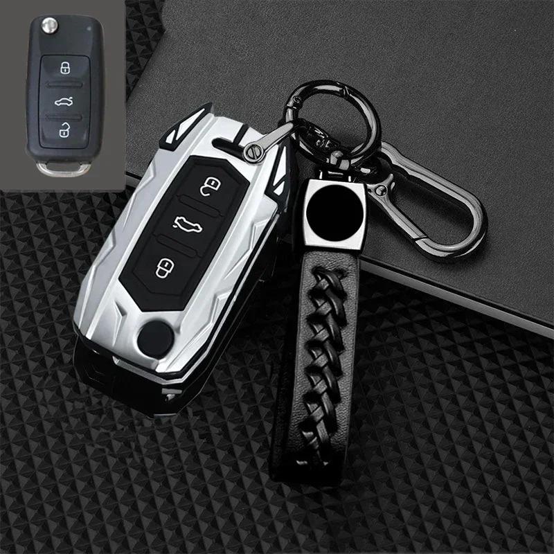 Zinc Alloy + Leather Car Key Case Cover for VW Volkswagen Golf 7 MK7 Tiguan MK2 For SEAT Ateca Leon FR 2 Ibiza For Skoda Octavia