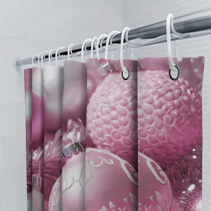 Pink Christmas Decor Shower Curtain Glittery Ornament Print For Bathroom Decoration Festive Holiday Home Accessories
