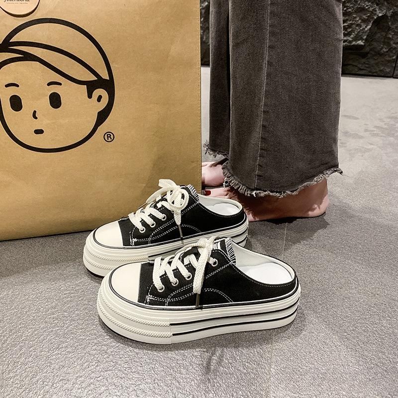 2025 Sommer Damen Canvas Plateau Dicke Sohle Slipper Erhöht Weiß Indoor Outdoor Freizeit Pantoletten Stilvolles Trendiges Design