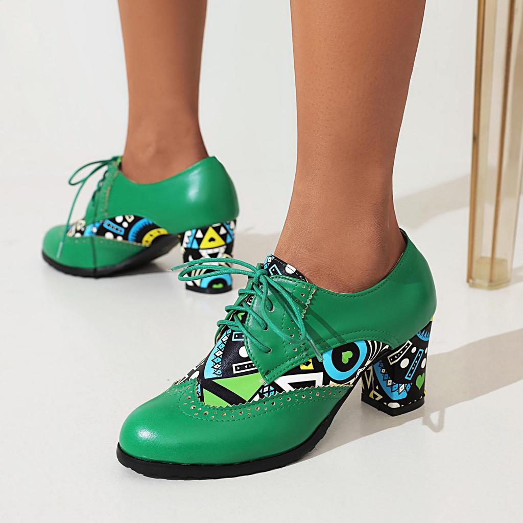 Q/Dámské samostatné boty na vysokém podpatku, módní blokování barev, tlusté podpatky, velké velikosti a nízké boty