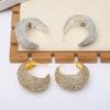 Retro Full Diamond C-Shaped Geometric Earrings, High-End Exaggerated Rhinestone Earrings, Dazzling Street Style Party Accessories Hoop Earrings