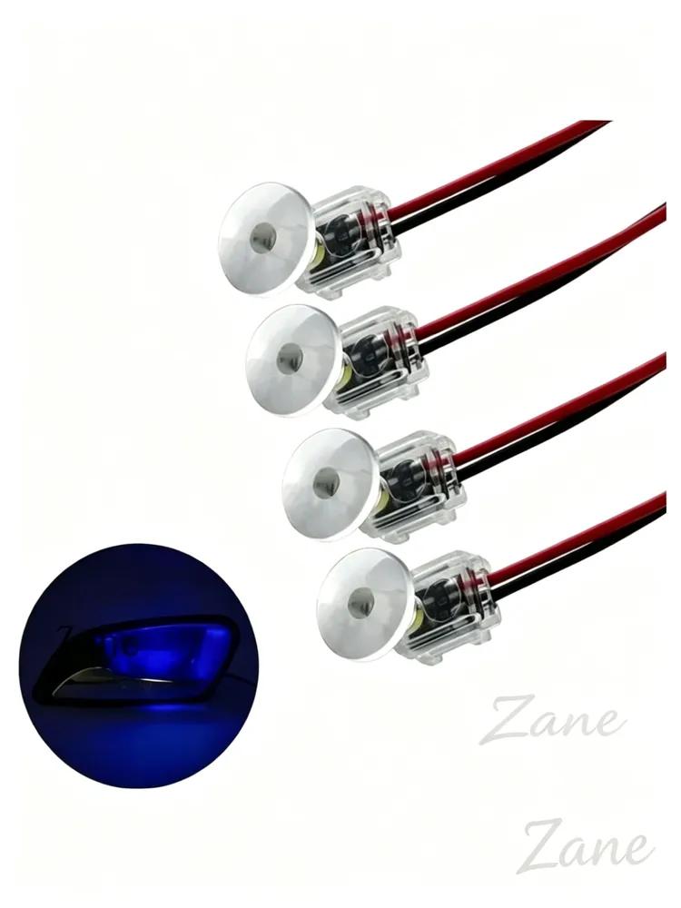 LED lamps for car door handles, 4 pcs, transparent case, single color light, 12V, for door cup