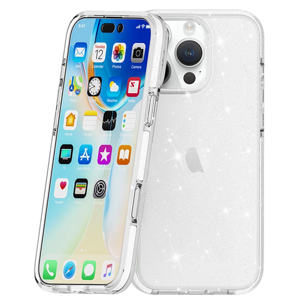 For iPhone 16 Pro Case PC Back TPU+TPE Frame Glitter Clear Sparkly Phone Cover