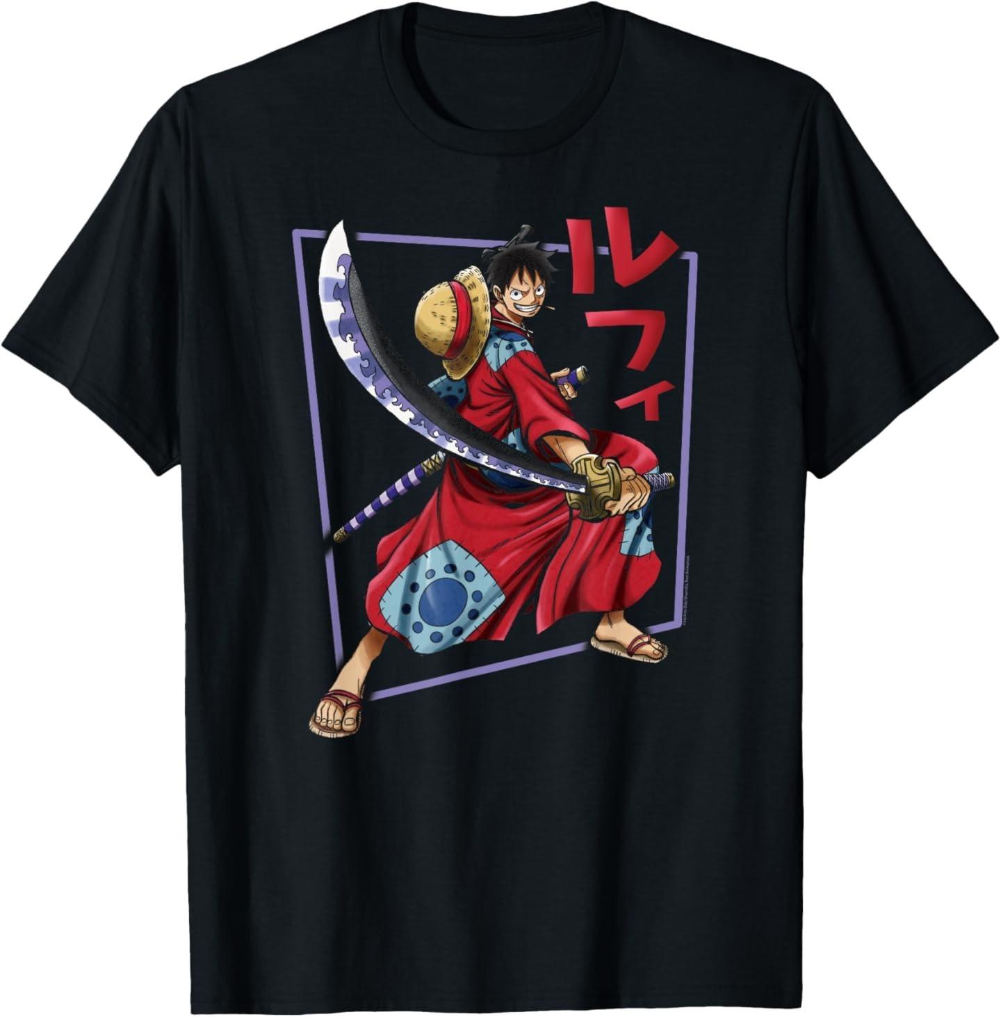 Anime Luffy Wano Costume Illustration T-Shirt Mens Womens Tees Top S