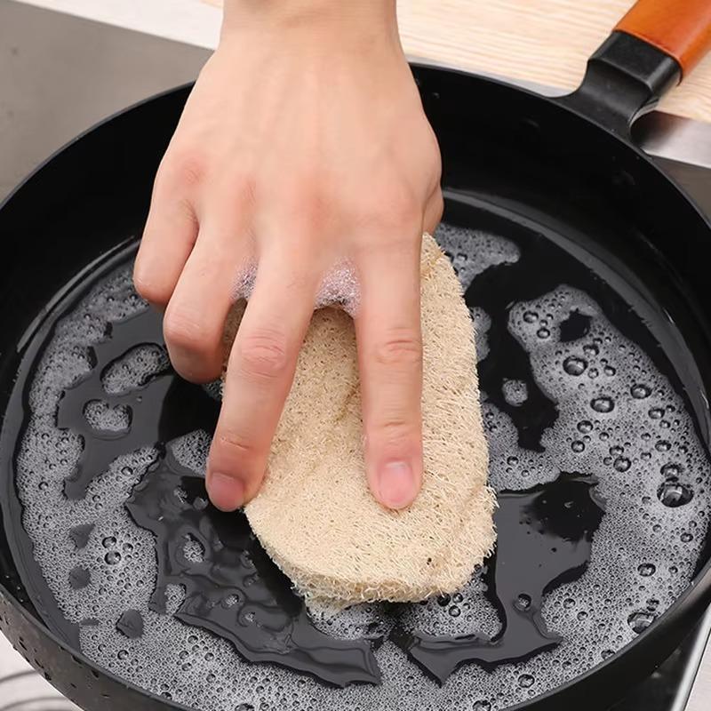 5PCS Natural Loofah Sponges - Antibacterial Dish Scrub Pads for Pots/Pans, Eco-Friendly Kitchen Cleaning Brushes