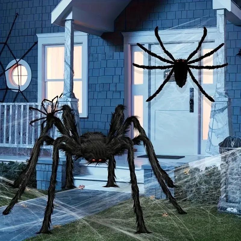 1PC Giant Fluffy Halloween Spider Plush Black Fake Spider Prop for Scary Outdoor Party Haunted House Decor Scene