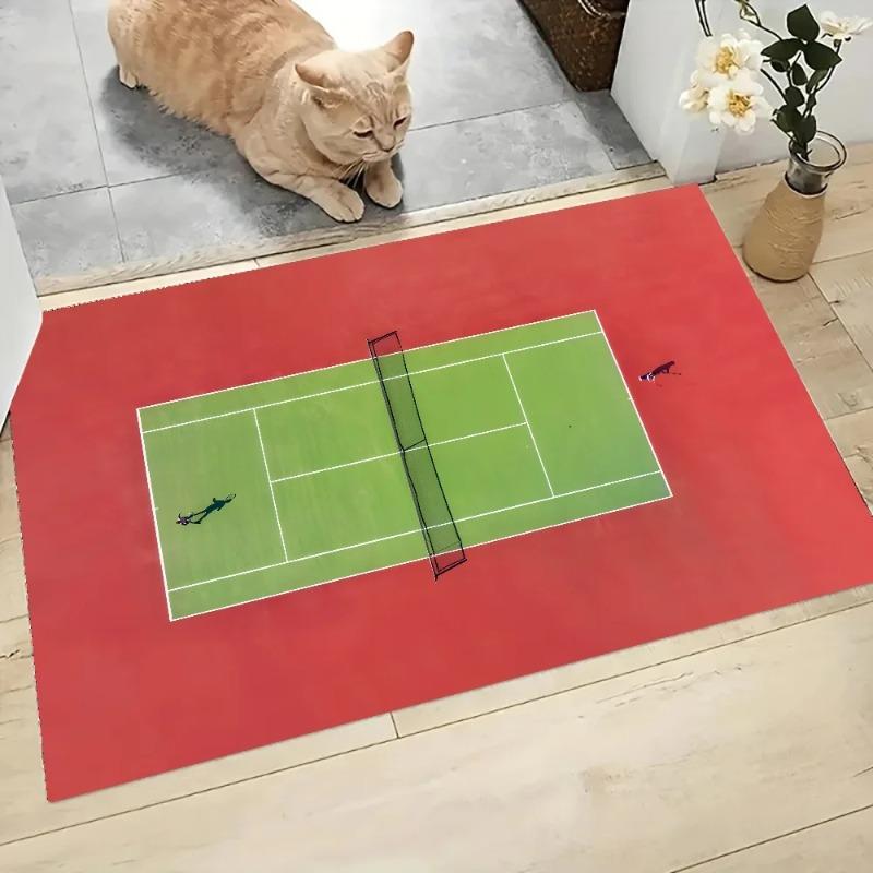 Tennis Racket Tennis Ball 3D Effect Graphic Printed Flannel Doormat Non-Slip Bathroom Kitchen Entrance Carpet Decor Floor Mat