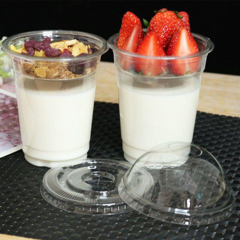 Disposable Double-layer Yogurt Cup with Lid Cereal Yogurt Cup Transparent PET Plastic Fruit Salad Cups Cold Drinking Utensils