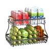 Double-layer removable multi-functional rack, kitchen vegetable rack, living room wooden handle portable vegetable and fruit basket