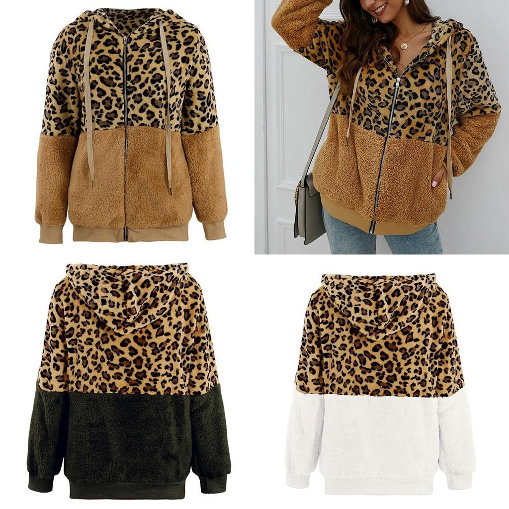 Stylish Women Bear Hooded Jackets With Cozy Fleece And Trendy Leopard Print Design