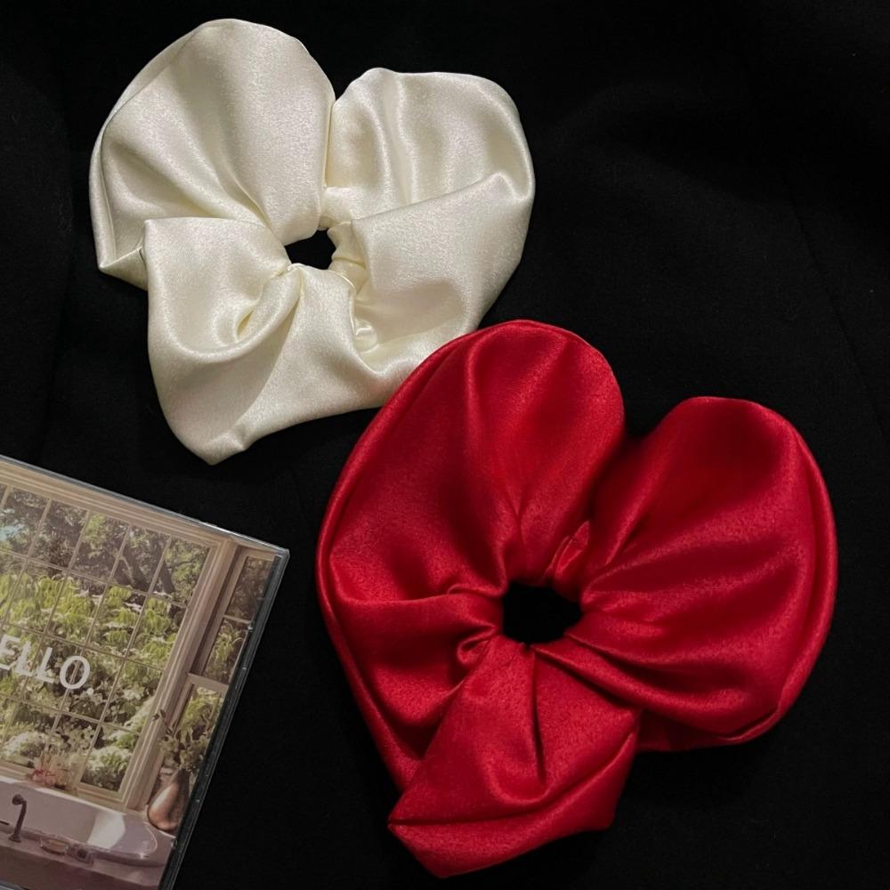 Red Satin Heart Shaped Hairband Head Circle Rubber Bands Low Ponytail Hair Accessories March 8 Gift Hair Bubble Ponytail Holders