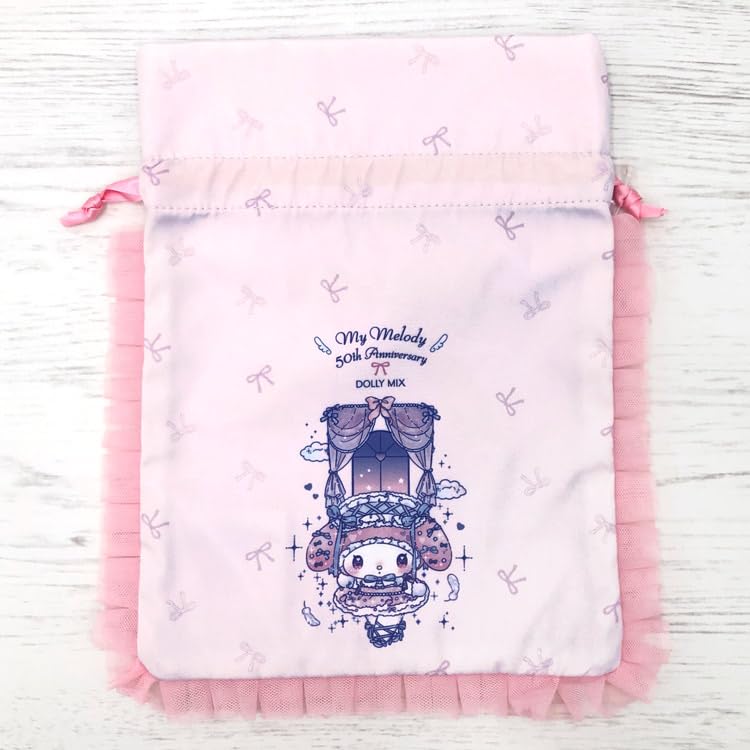 My Melody & Little Twin Stars X DOLLY MIX Ruffle Drawstring Bag Light Pink