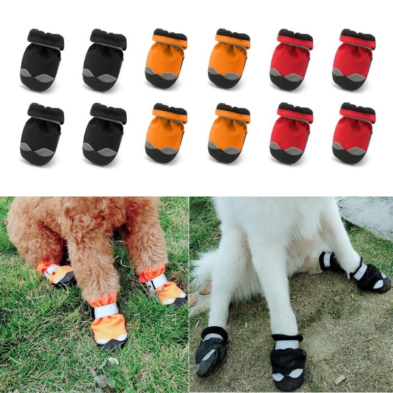 4pcs Lightweight Dogs Shoes with Reflective Striped Dogs Comfortable Dogs Daily Walking Booties Lightweight Cats Shoes
