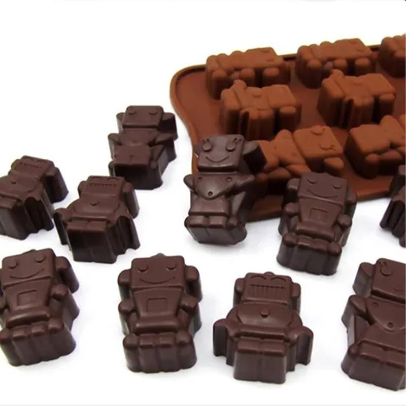 CCmax Premium Silicone Anti-Stick Chocolate Molds - 12 Pack for Homemade Chocolates, Candies, Jelly or Ice Cubes, Robot Shape