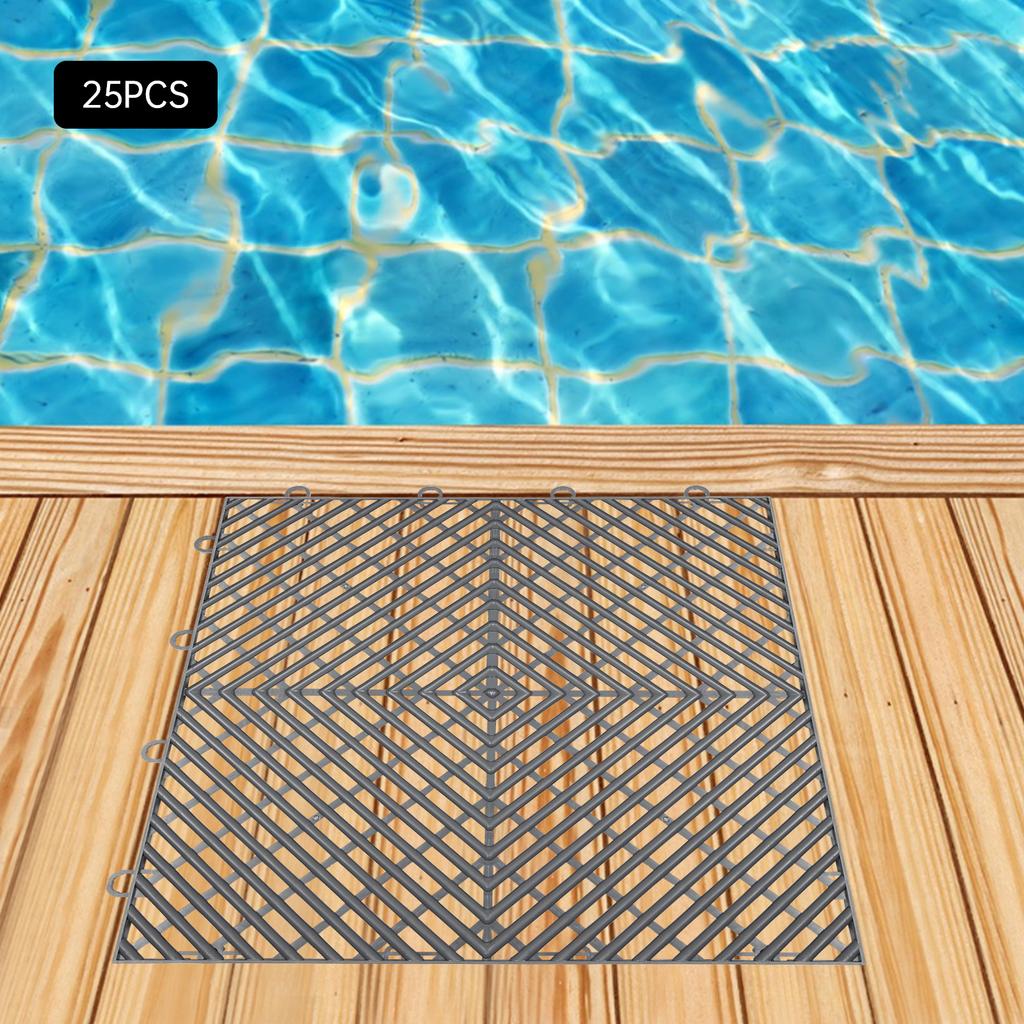 25PCS Graphite Interlocking Deck Tiles 12x12In, Durable Anti-Slip Outdoor Flooring, Modern Square PP Tiles, 2000kg Load Capacity