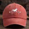 Men's and Women's Outdoor Washed Retro Peaked Cap with ECG Pony Print Fashionable Retro Baseball Cap