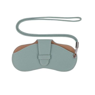 ALL BEFORE Eyeglass Case with Neck and PU with Strap Light Green [CARRY ONE] Strap, Slim, Soft, Stylish, Women's Men's Leather, Lightweight, Compact,