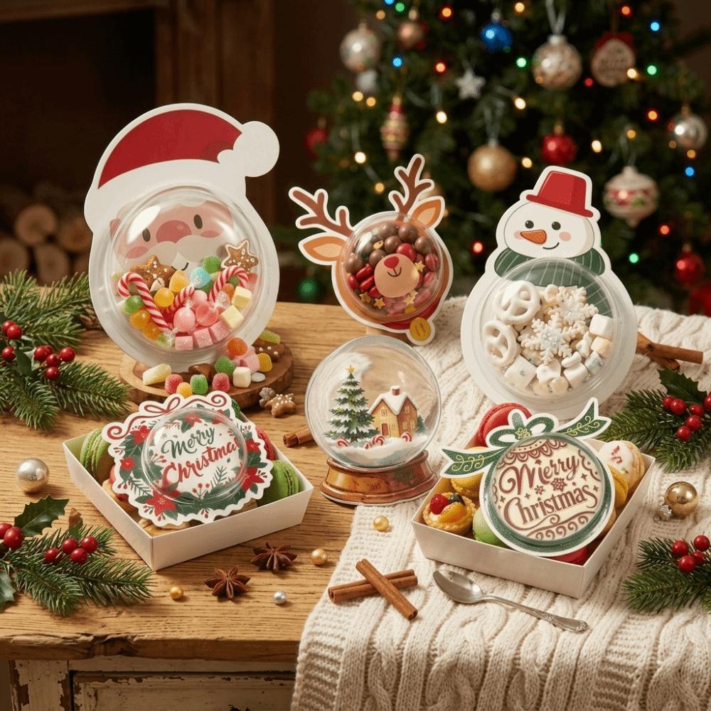 6 pcs Clear Plastic Halloween Candy Box Santa Claus DIY Gift Box Snack Packaging Box Party Table