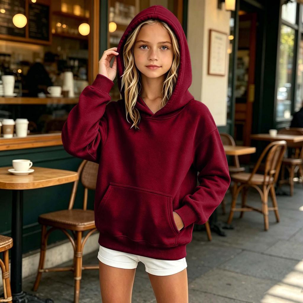 Sweat à capuche ample de couleur pour enfants, à enfiler, pour un usage quotidien