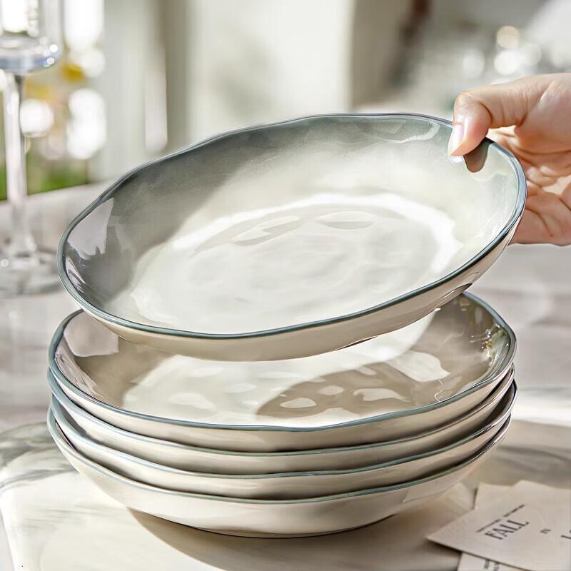 Lijia Underglaze Ceramic Deep Plates, 7-inch Stone Pattern