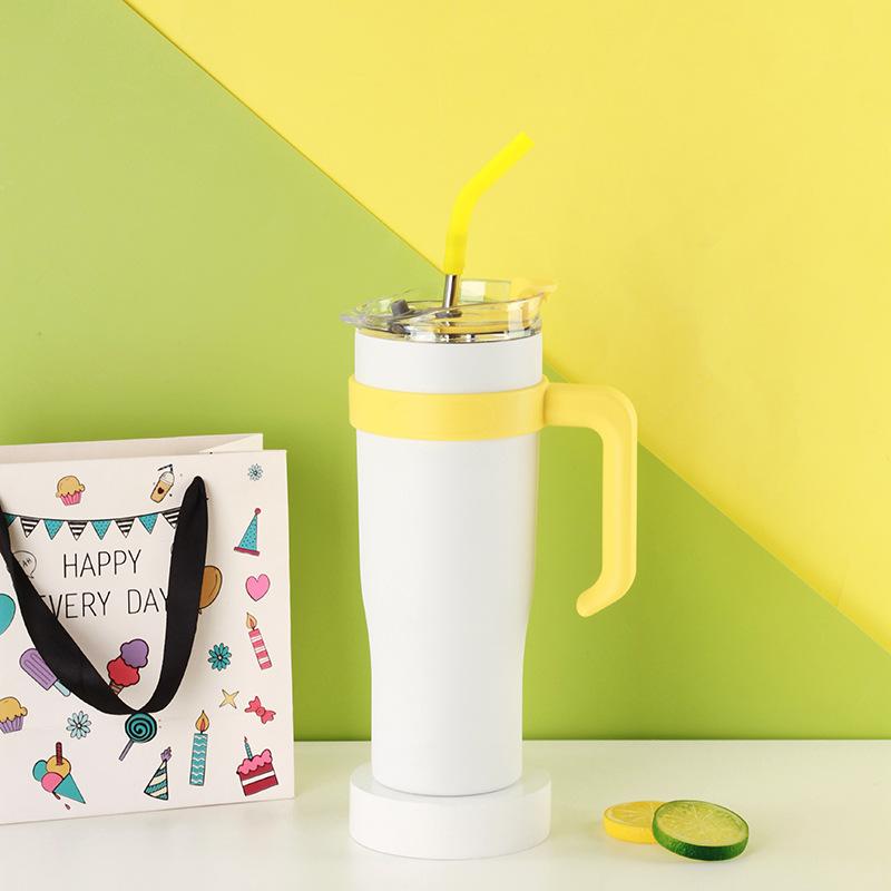 Big Mac Large Capacity Stainless Steel Insulated Mug Double Wall Vacuum Straw Cup Handle Portable Car Mug