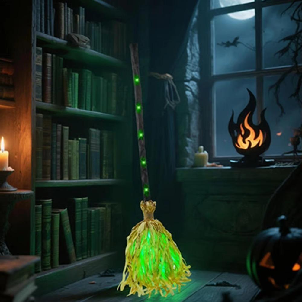 Bendable Stick Animated Dancing Witch Broom Glowing Halloween Party Broom Prop Indoor