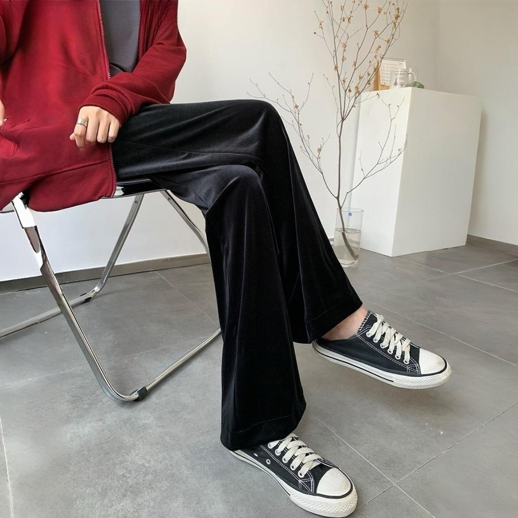 Slim Wide Leg Pants for Women Knitted Casual High Waist Autumn Winter Long Trousers Comfortable Straight Cut Pants