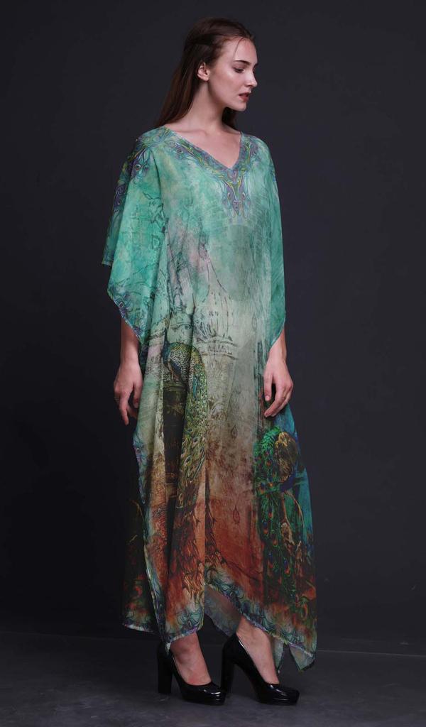 Phagun Peacock Mughal Womens Long Beach Kaftan Beachwear Bikini Coverup Maxi