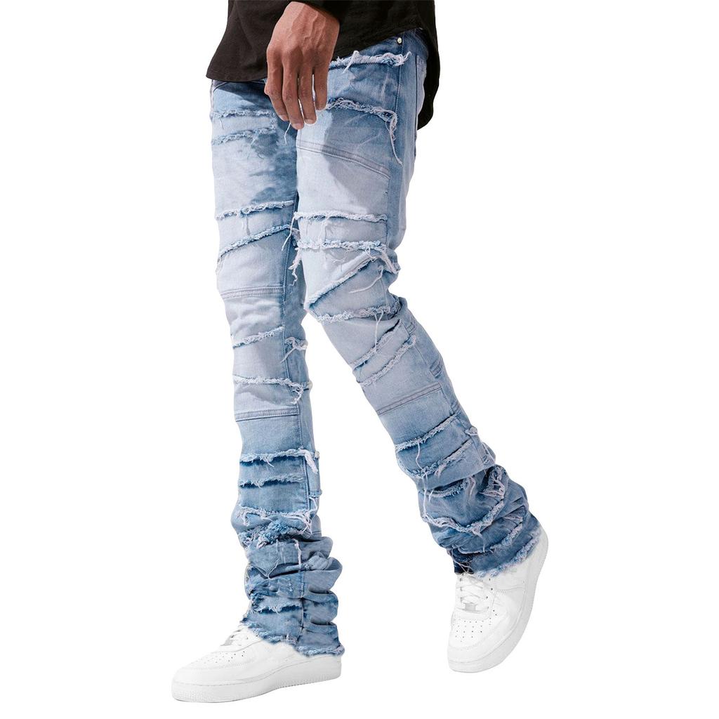 Men's Casual Mid-Rise Washed Trousers Retro Straight Slim Fashion Jeans