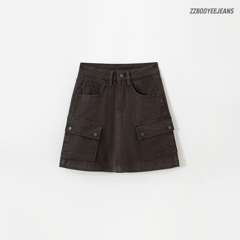 

Dark Brown High-Waist Denim Mini Skort for Women with Built-in Shorts, Slimming Elastic Fit, A-line Style XXL темно-коричневого