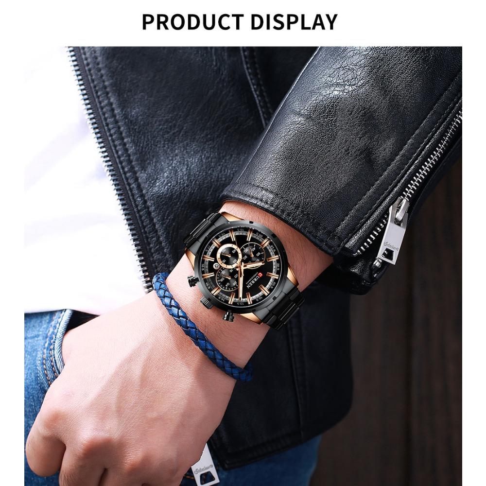 Curren Herrenuhr Blaues Zifferblatt Edelstahlarmband Datum Herren Business Herrenuhren Wasserdicht Luxus Herren Armbanduhren für Herren