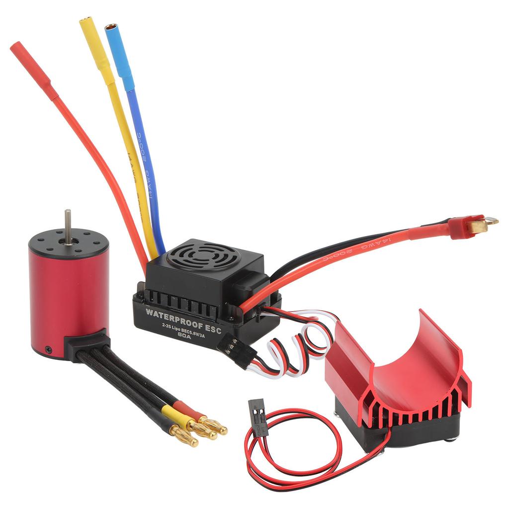 RC Waterproof Brushless 60A ESC S3650 2300KV Brushless Motor Kit with Motor Cooling Fan for 1 8 1 10 RC Car