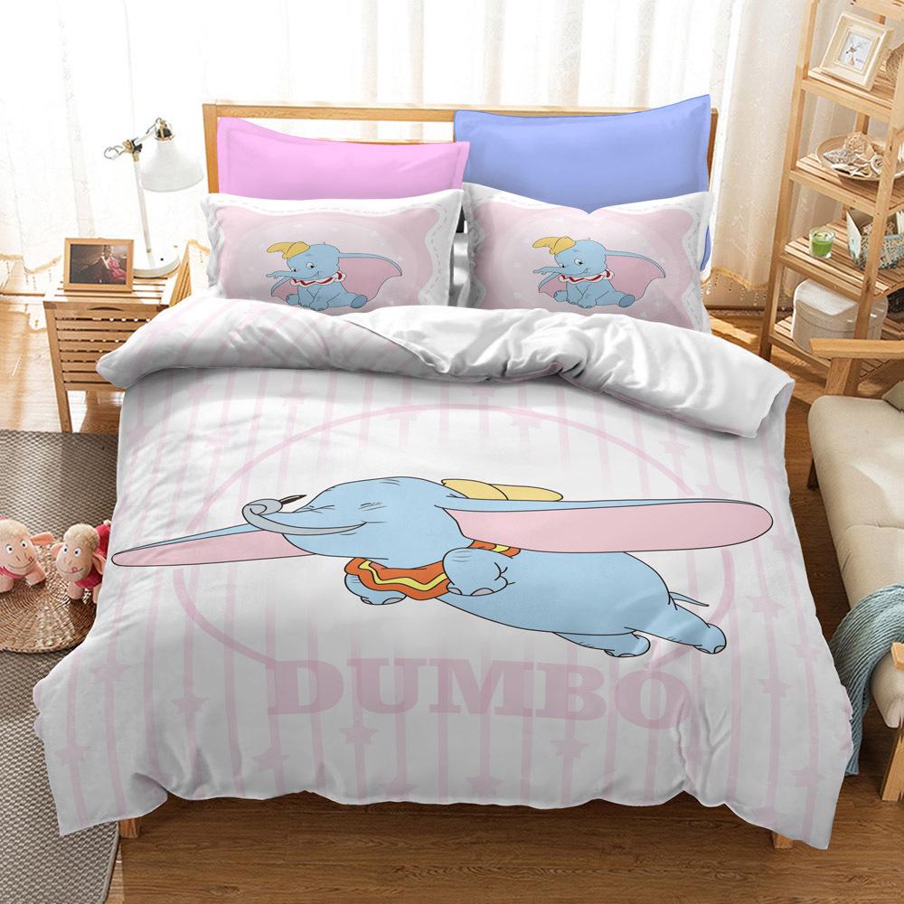 3D Digital Printing Three-Piece Dumbo Children'S Kit Quilt Cover Pillowcase Bedding