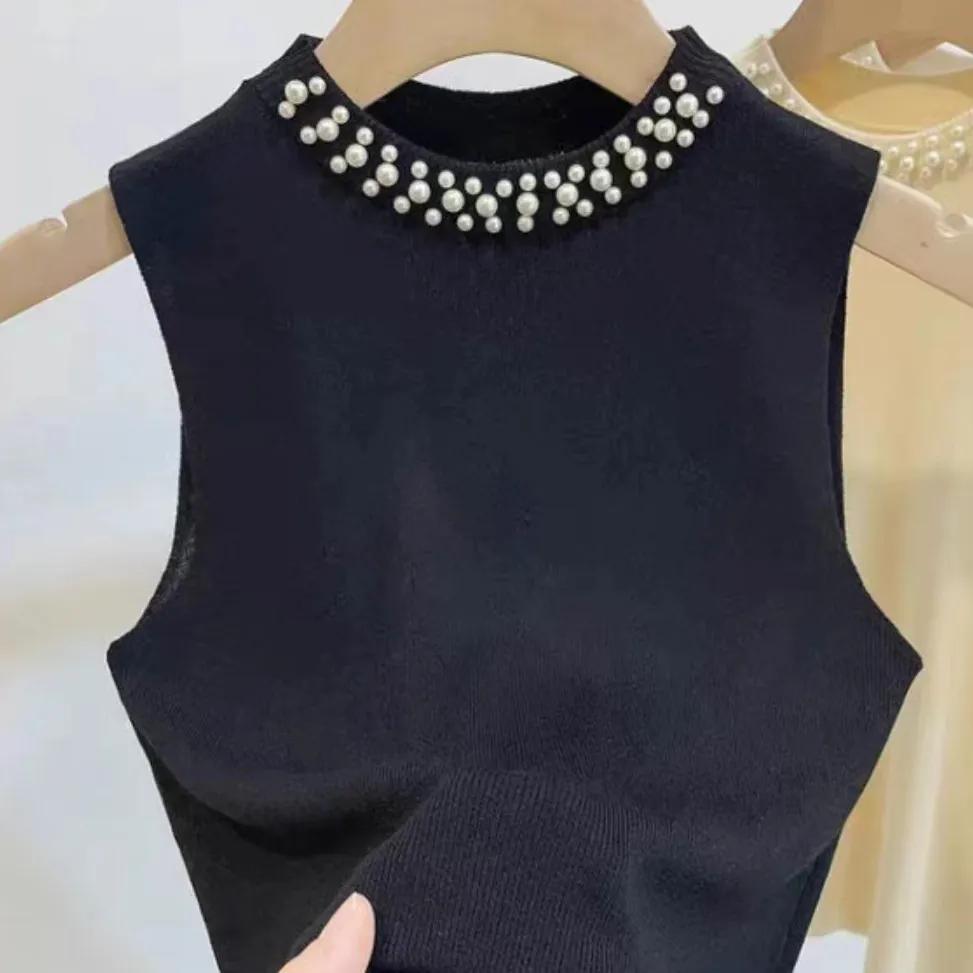 WTEMPO Ice Silk Camisole Vests Women Large Size Loose Slim Solid Color Sleeveless Casual Versatile Large Size Pearl Tops