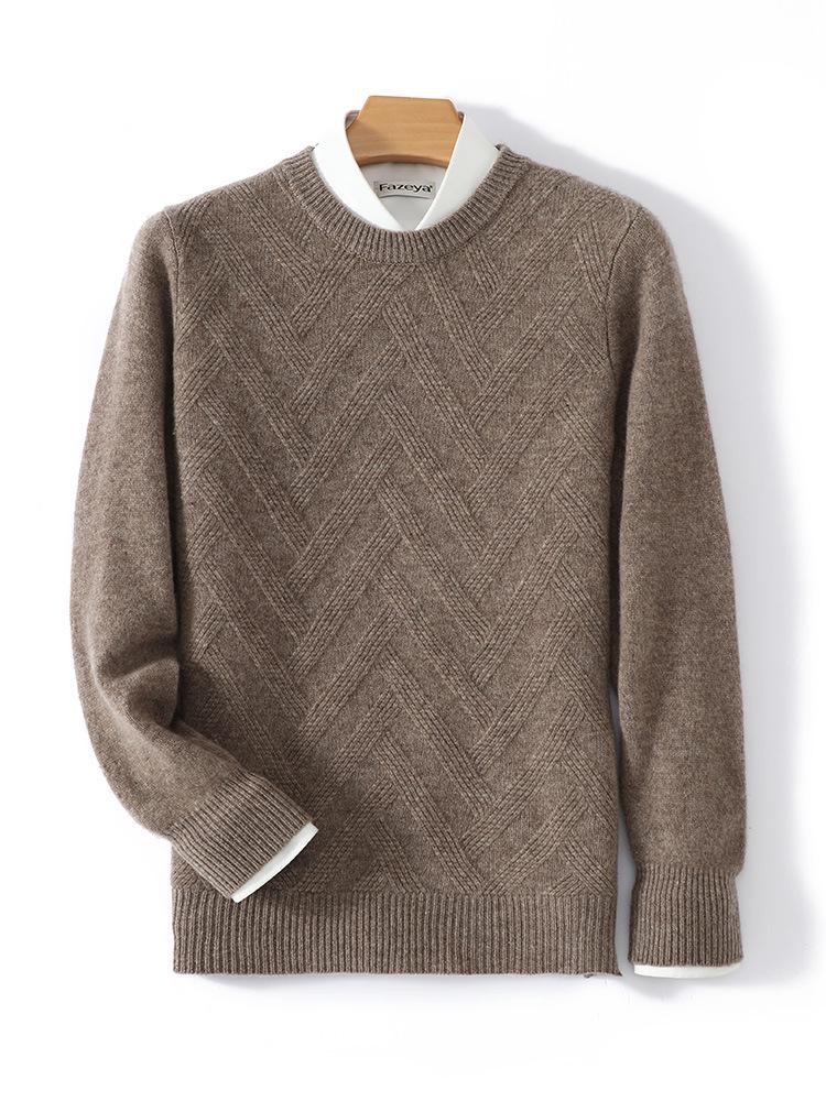 Men's Thick Wool Knit Sweater - Autumn/Winter, Round Neck, Solid Color, Loose Fit, Business Casual.