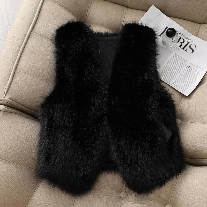 Autumn Winter Faux Fox Fur Vest Short Red Coat for Women Sweet and Warm Tops