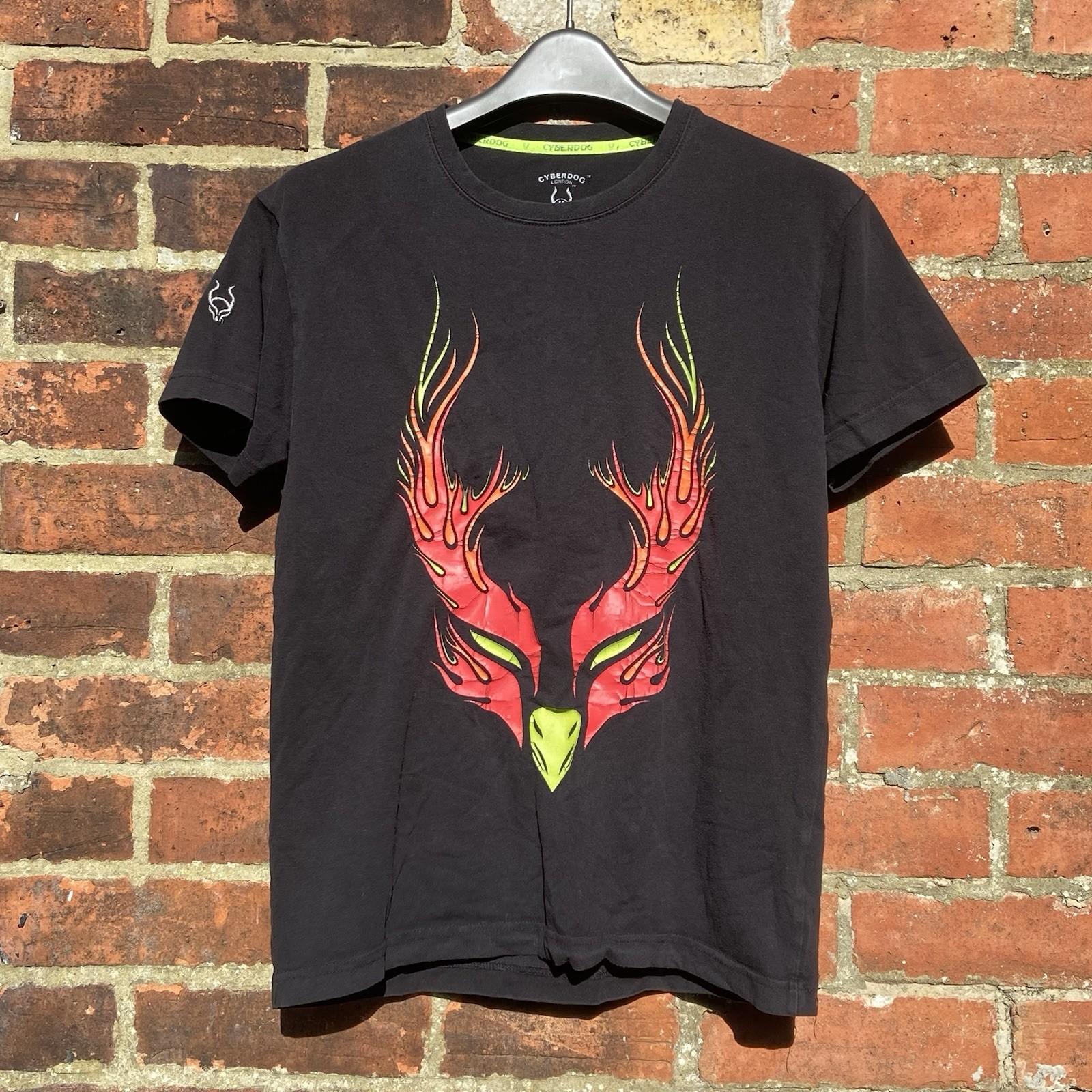 Cyberdog Phoenix T Shirt Men’s Medium Slim UV Reactive Cyber Goth Rave Tribal Unisex T-Shirt XL