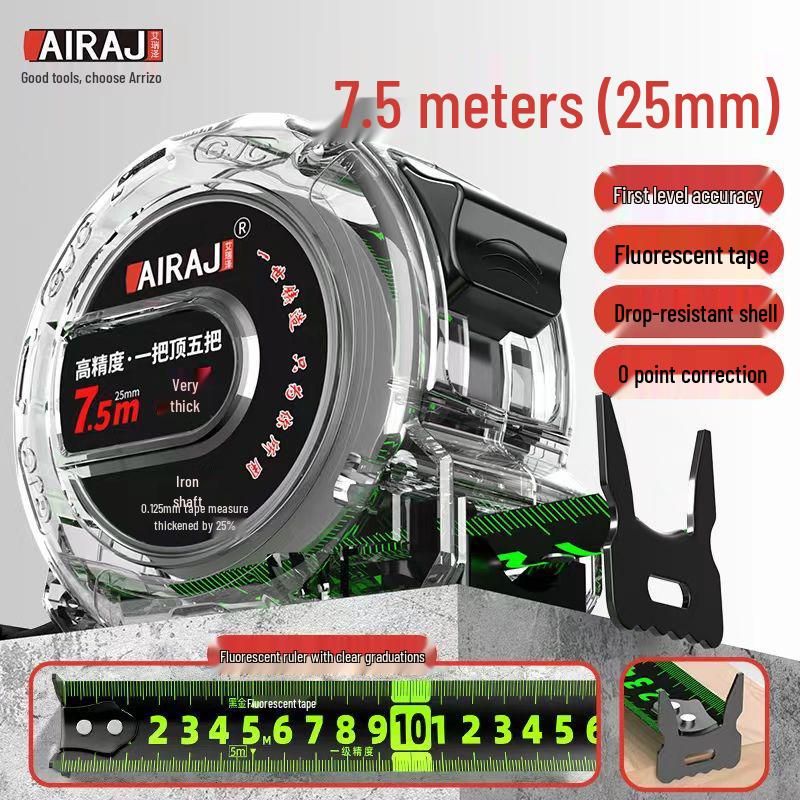 Fluorescent Tape Measure: 5m, 7.5m, 10m, Wide, Thick, Wear-Resistant, Drop-Proof, High-Precision Ruler.