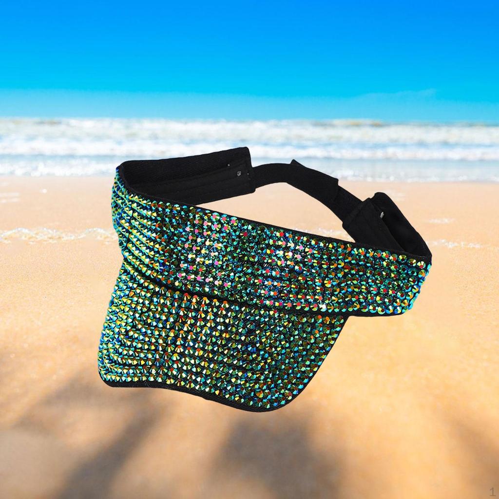Rhinestone Sport Sun Visor Hat Adjustable Summer Cap Fashion Casual Windproof Protection for