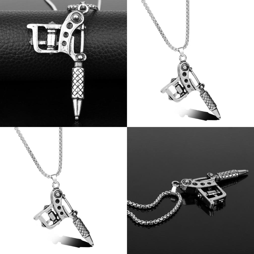Tattoo Machine Shape Alloy Pendant Necklace With Geometric Design For Men And Women