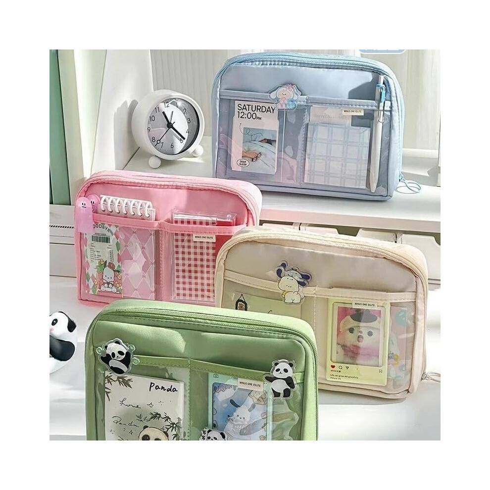 UIVXXUD Kawaii Cute Aesthetic Pencil Case - Large Capacity Canvas Pen Pouch Bag Blue