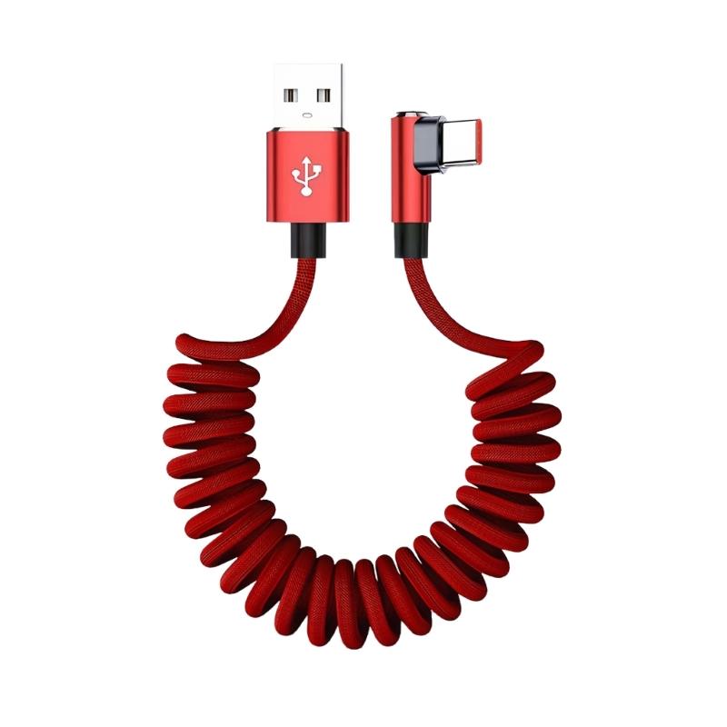 90 Degree Spring Type C Fast Charging Cable 120W 6A Extension Spring Data Cord For Phones Tablets