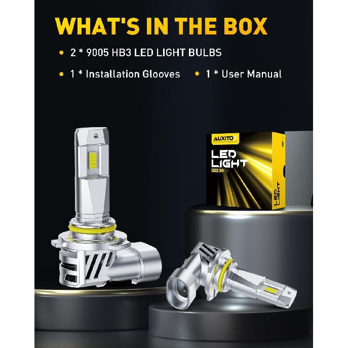 AUXITO 9005 Bulbs, 40000LM Ultra Bright 6500K Cool White, 1:1 Halogen Size, 9005/HB3 Light Bulbs With Cooling Fan, Plug And Play CANbus Ready No