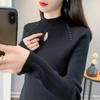 Large-sized Women's Semi-high-neck Warm Sweater for Autumn and Winter with Cut-out Stripe Knitted Pullover