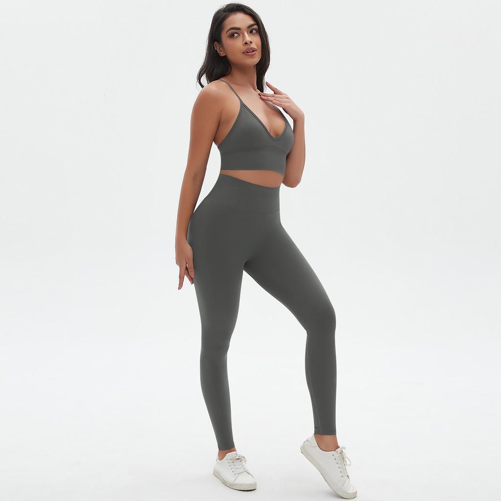 New High Waist And Hip Lifting Tight Pants Set With Strap, Beautiful Back, Sports Bra Set, Fitness Seamless Quick Drying Yoga Two Piece Set, Women'S
