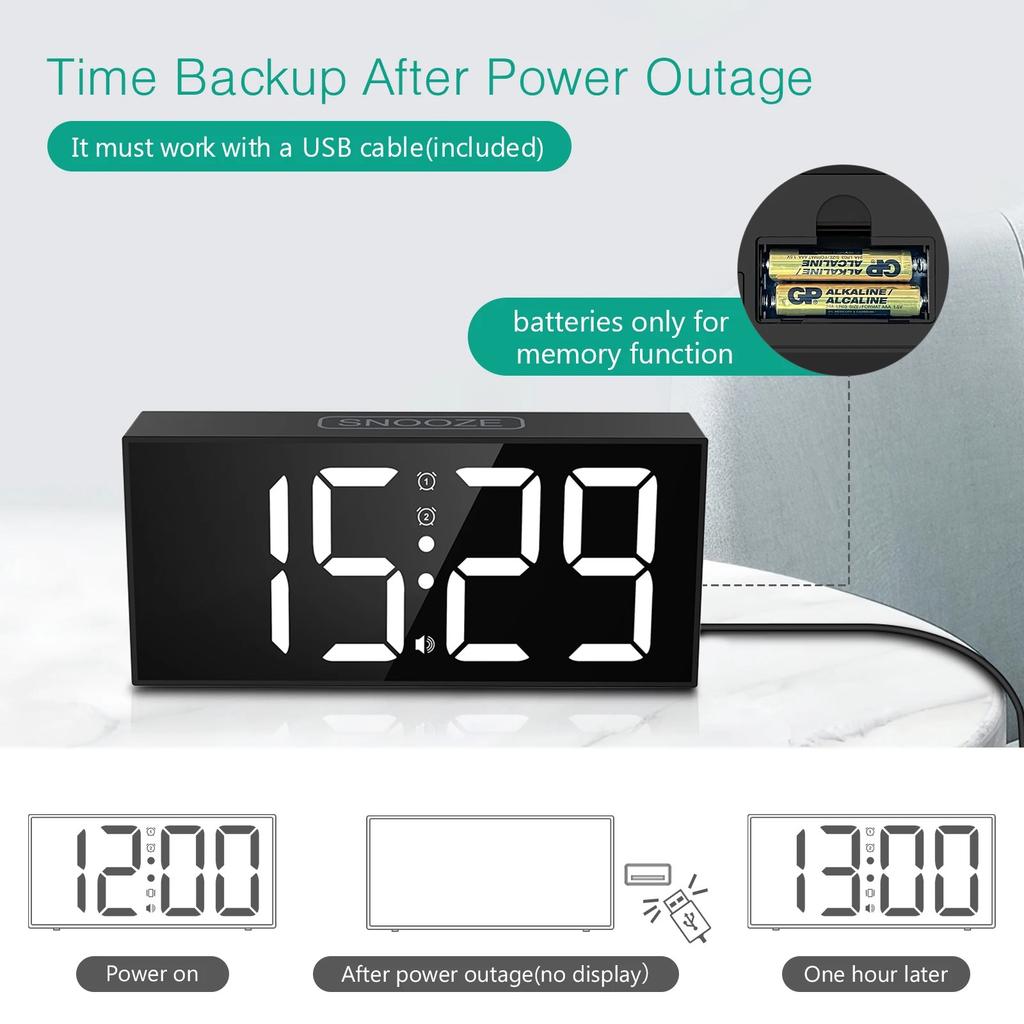 Vibrating alarm clock 7.5'' large display LED LED clock loud alarm clock with bed shaker for heavy sleepers hearing