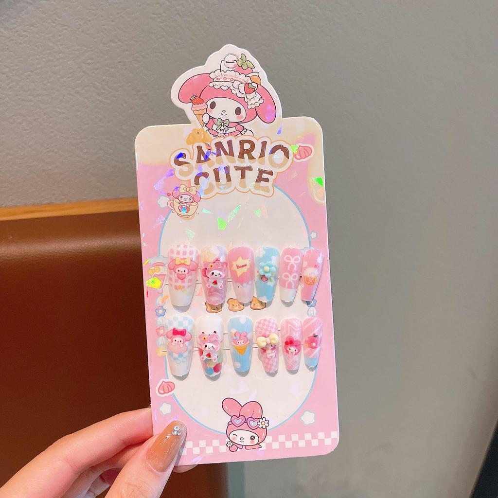 Kuromi samolepky na nehty pro děti - Dlouhé, odnímatelné kreslené tipy na nehty pro malé holčičky